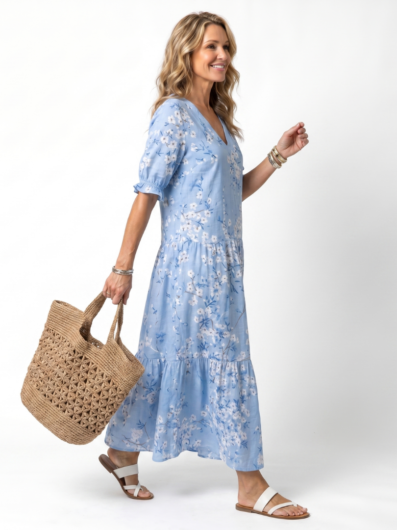 Zosia | Zwiewna Sukienka Midi w Kwiaty z Wiązaniem