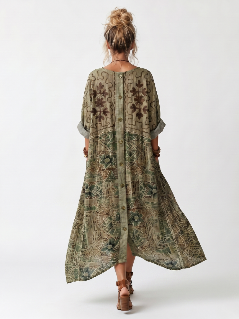 Nela | Oversized Sukienka Midi z Guzikami i Kieszenią