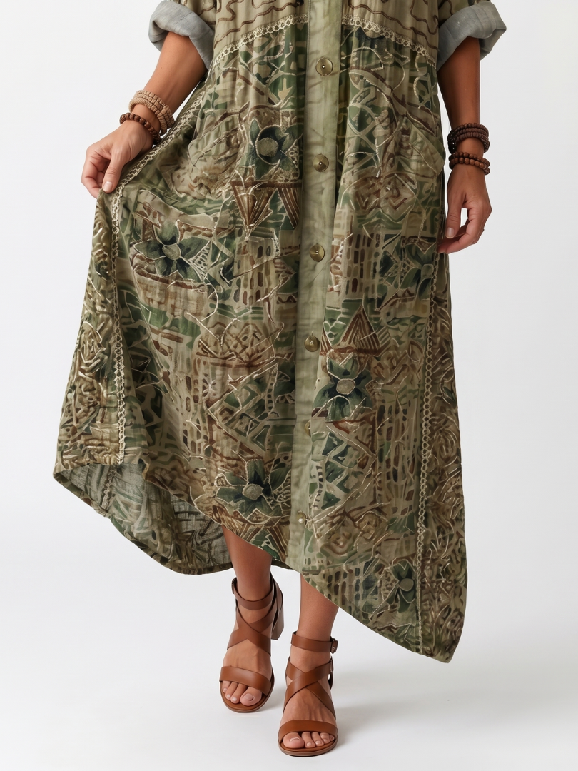 Nela | Oversized Sukienka Midi z Guzikami i Kieszenią